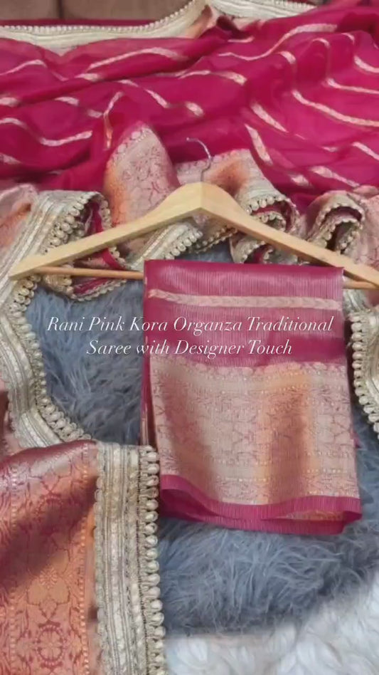 Crimson Zari Weave Banarasi Saree with lace border