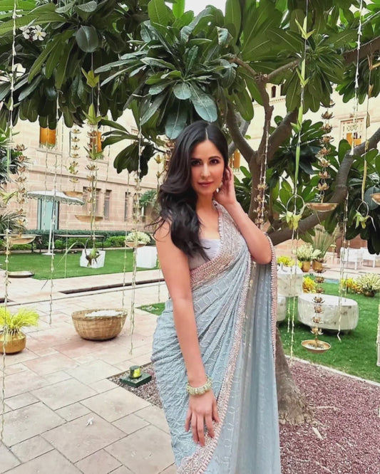 Celebrity-Inspired Sky Blue Saree | Katrina Kaif Replica | Festive & Party Wear