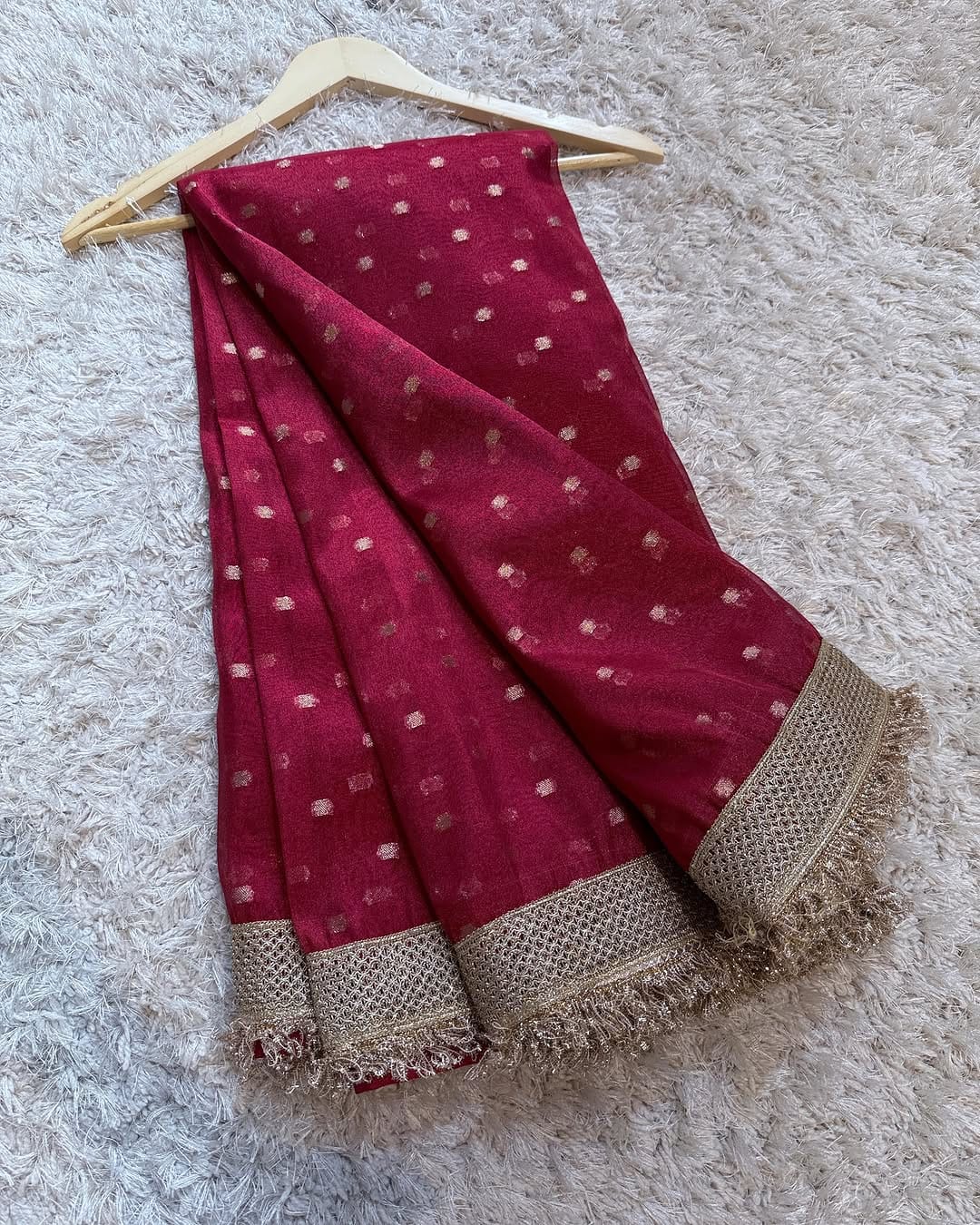 Banarasi Chunri Buti Tissue Silk Saree with Zari Lace Border