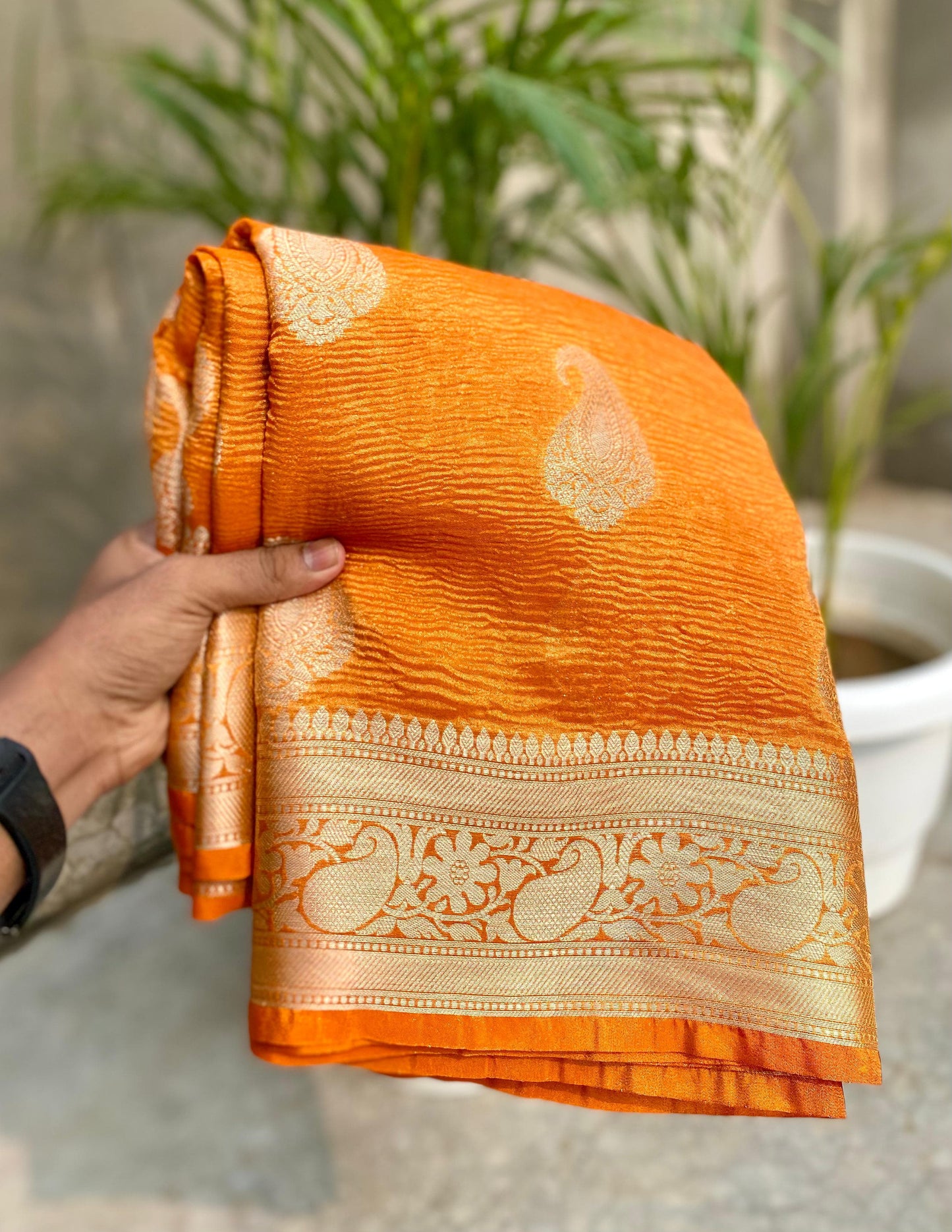 Ruhani Banarasi Crushed Tissue Silk Saree with Brocade Blouse