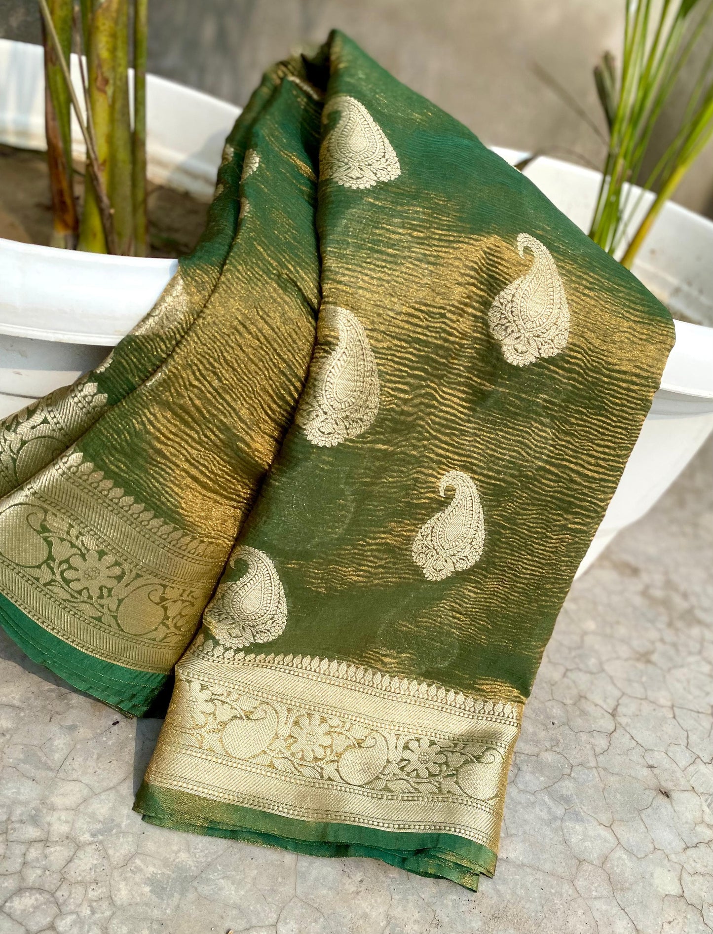 Ruhani Banarasi Crushed Tissue Silk Saree with Brocade Blouse