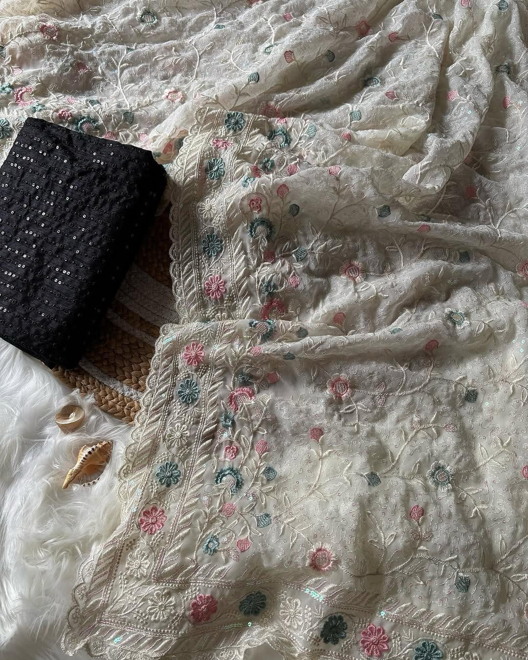 Aafreen Pastel Garden Chikankari Saree