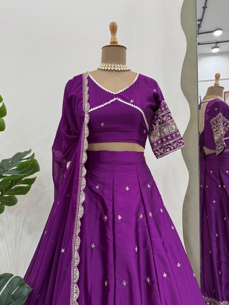 Soocha Satin Silk Lehenga Set with Sequin & Thread Work | Semi-Stitched
