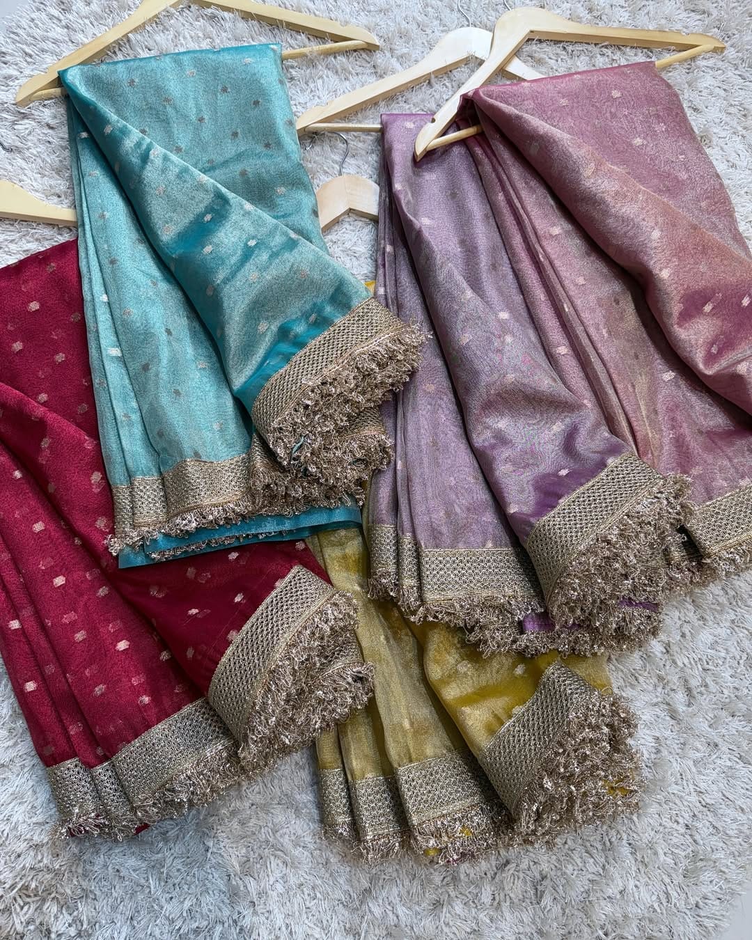 Banarasi Chunri Buti Tissue Silk Saree with Zari Lace Border