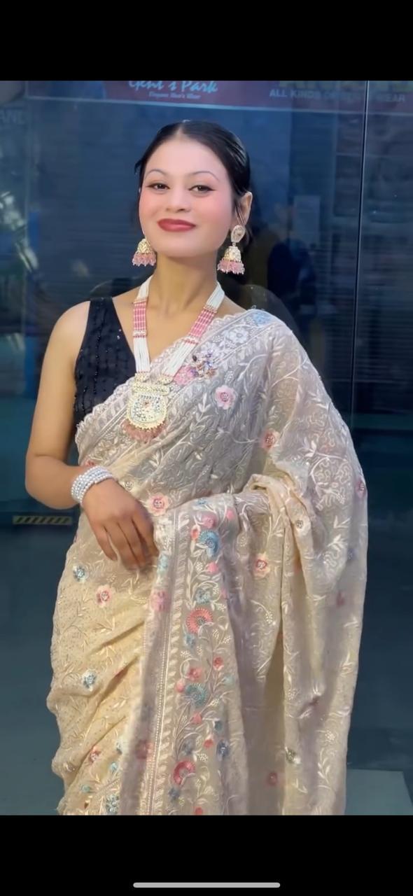 Aafreen Pastel Garden Chikankari Saree