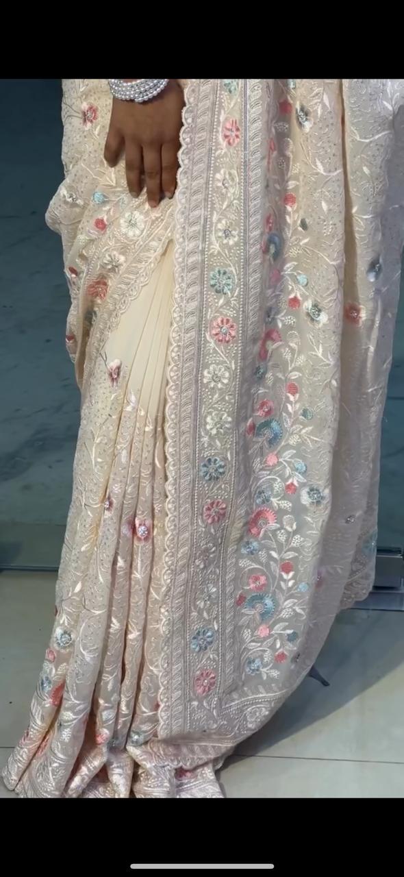 Aafreen Pastel Garden Chikankari Saree