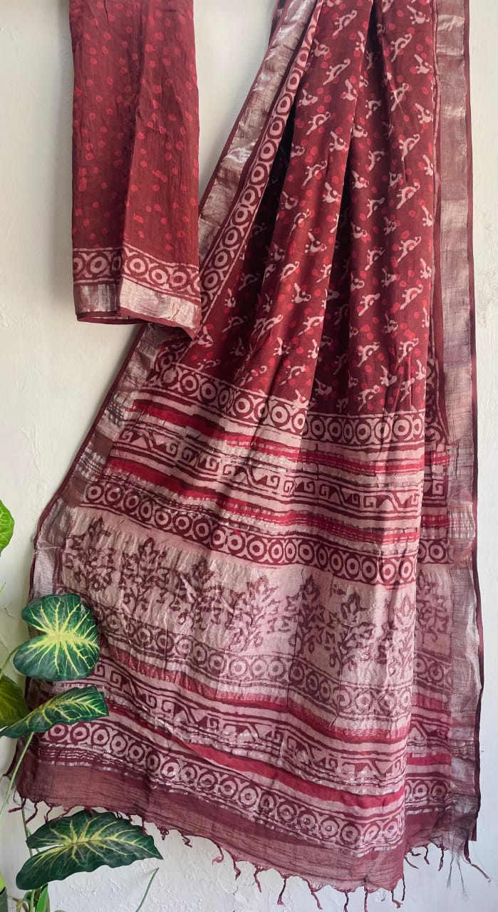 Mul Cotton Bagru Handblock Printed Saree – Naturally Dyed & Handcrafted