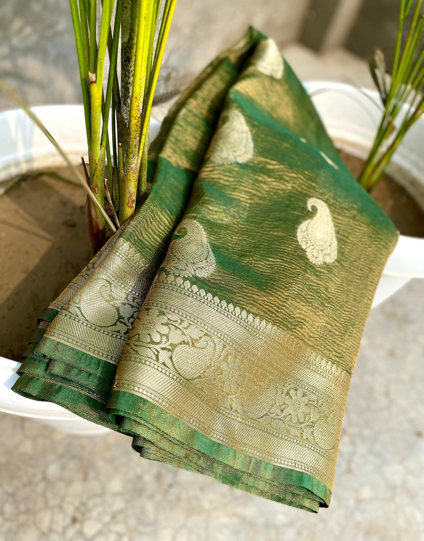 Ruhani Banarasi Crushed Tissue Silk Saree with Brocade Blouse