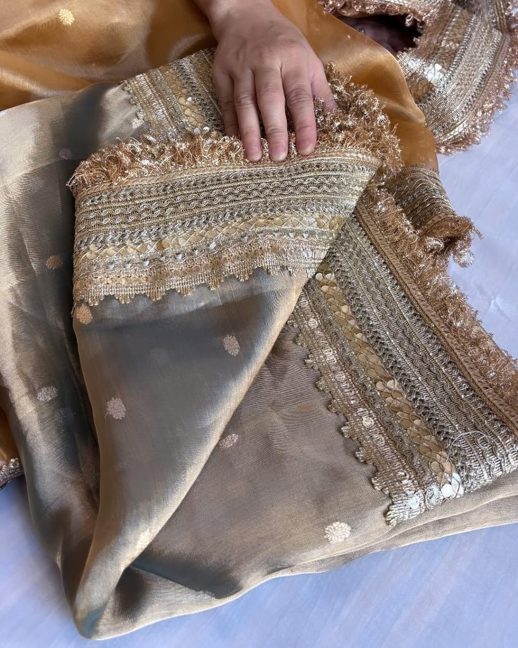 Premium Grey Banarasi Tissue Silk Saree with Zari Border | Exclusive Festive & Wedding Collection