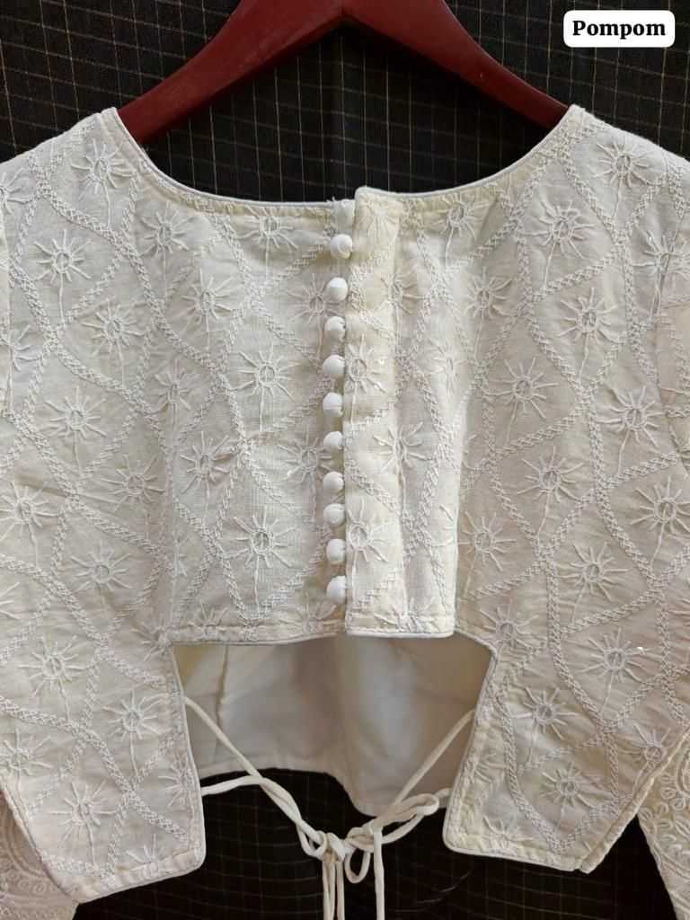 White Hakoba Cotton Full Sleeve Blouse – Handcrafted Elegance for Everyday & Festive Wear