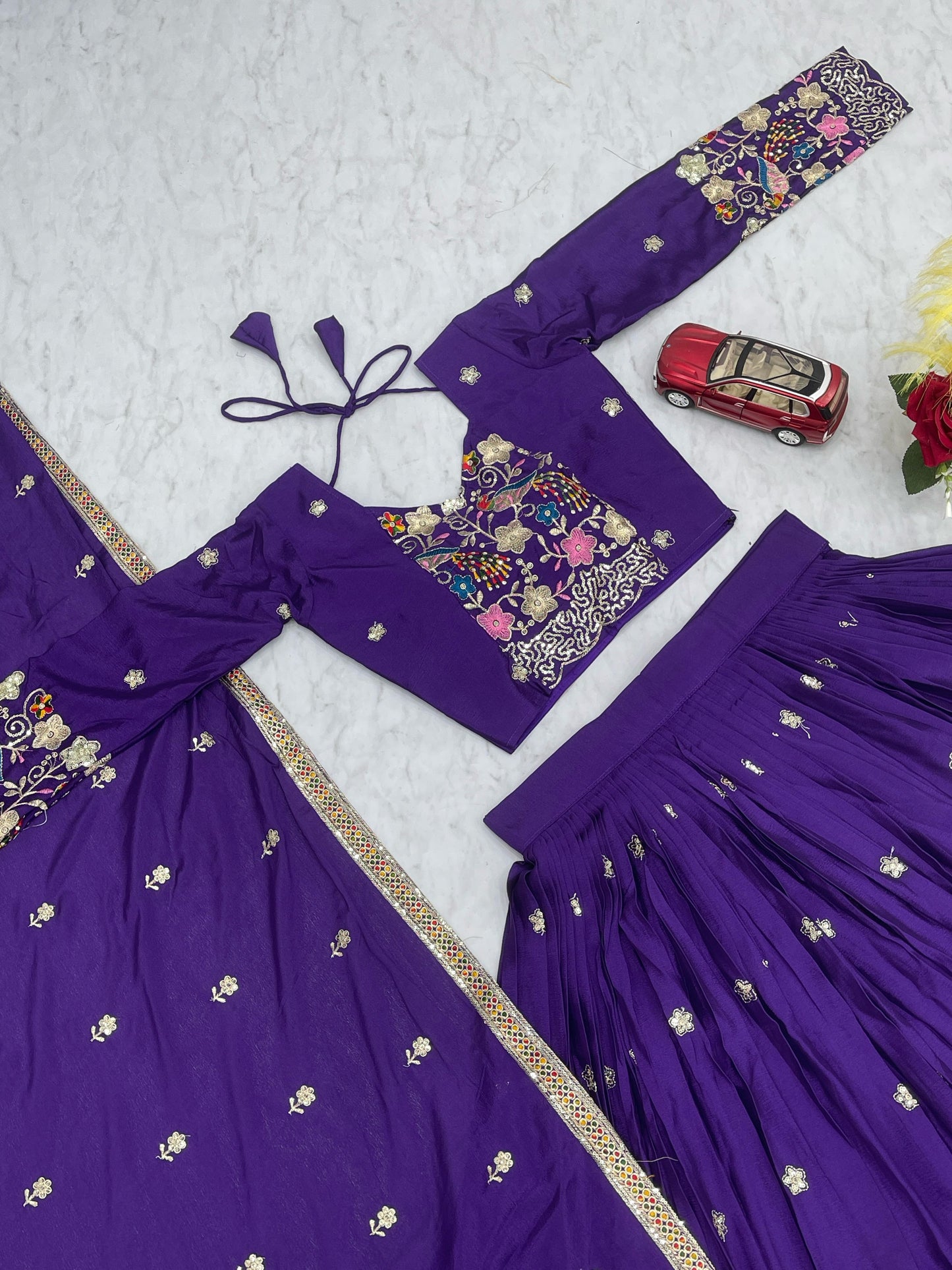 Gulnaar | Purple Chinon Lehenga Set with Thread & Sequin Embroidery – Soocha Ethnic Luxe