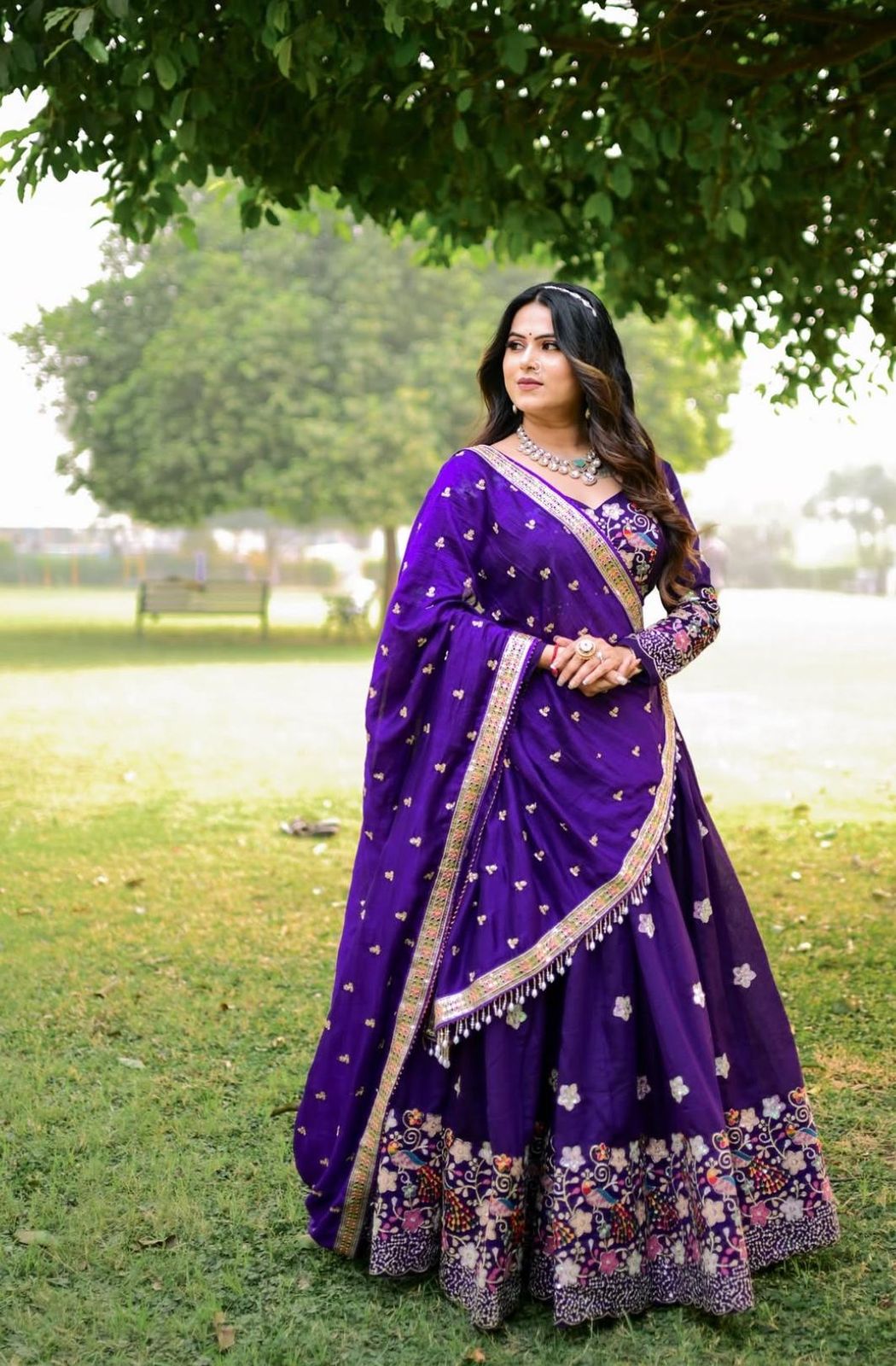 Gulnaar | Purple Chinon Lehenga Set with Thread & Sequin Embroidery – Soocha Ethnic Luxe
