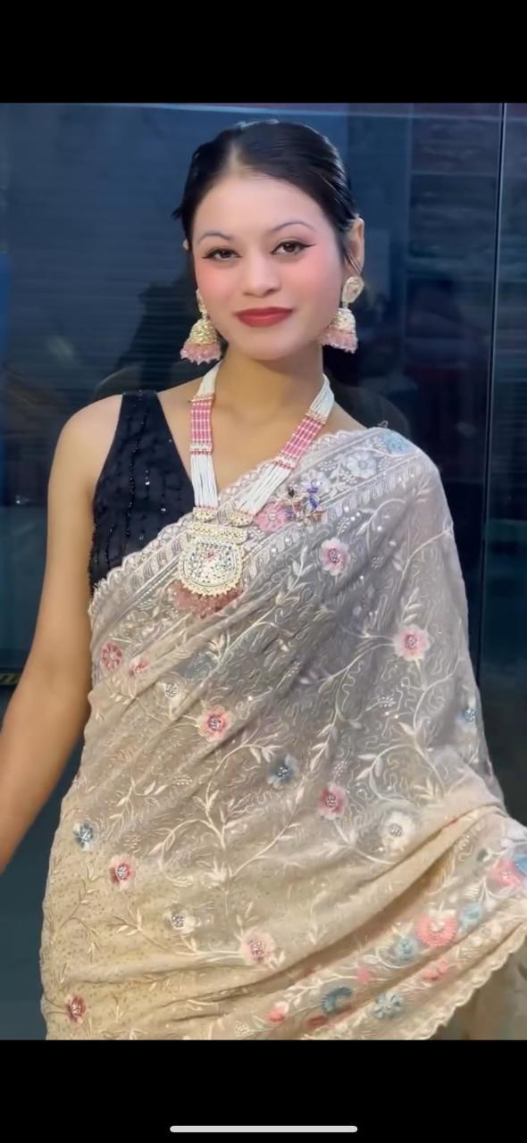 Aafreen Pastel Garden Chikankari Saree