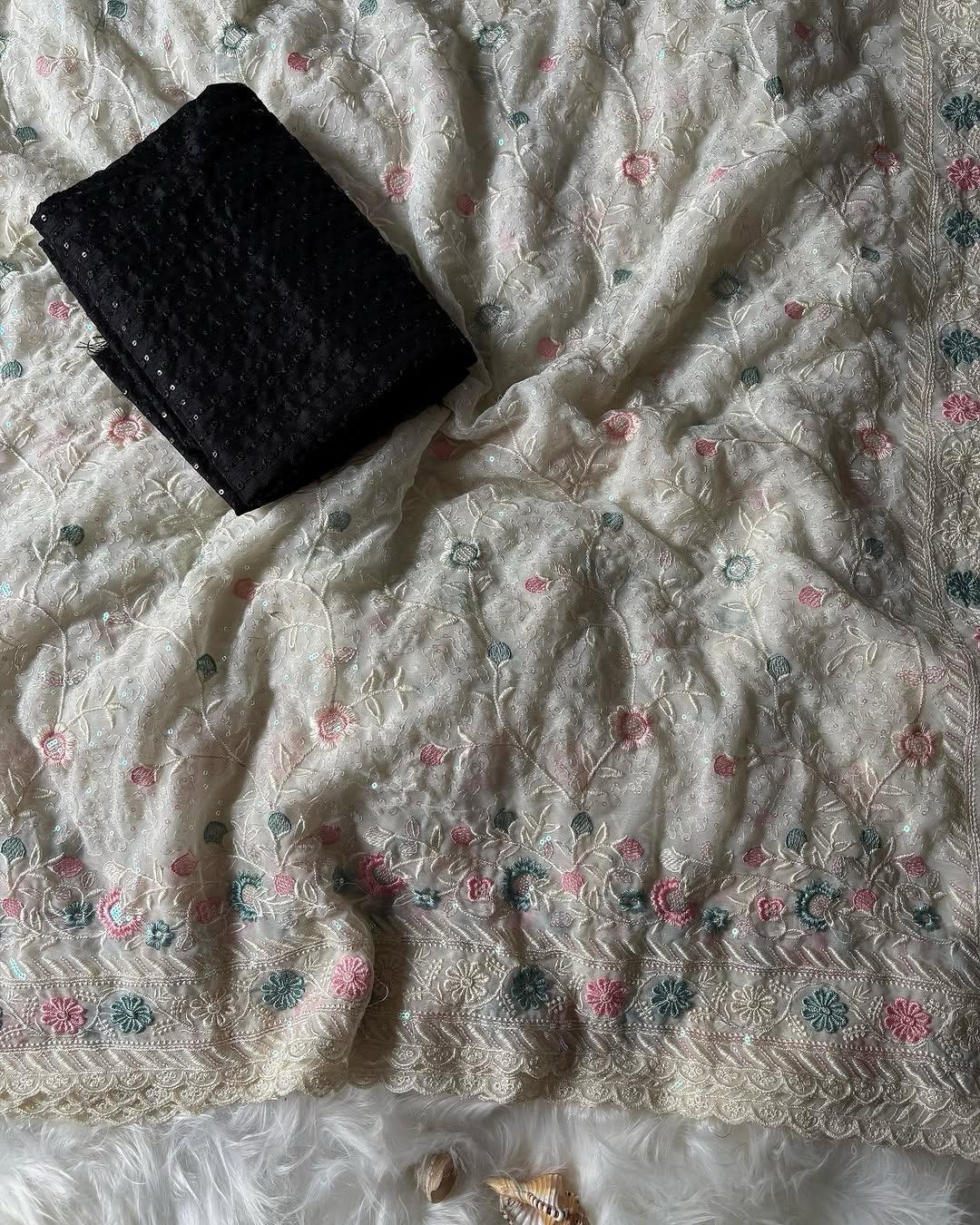 Aafreen Pastel Garden Chikankari Saree
