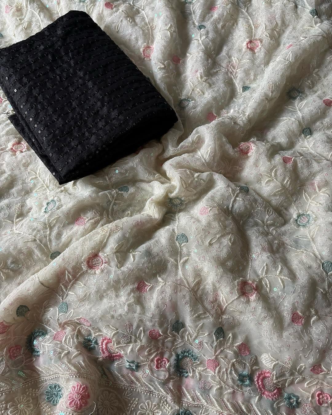 Aafreen Pastel Garden Chikankari Saree