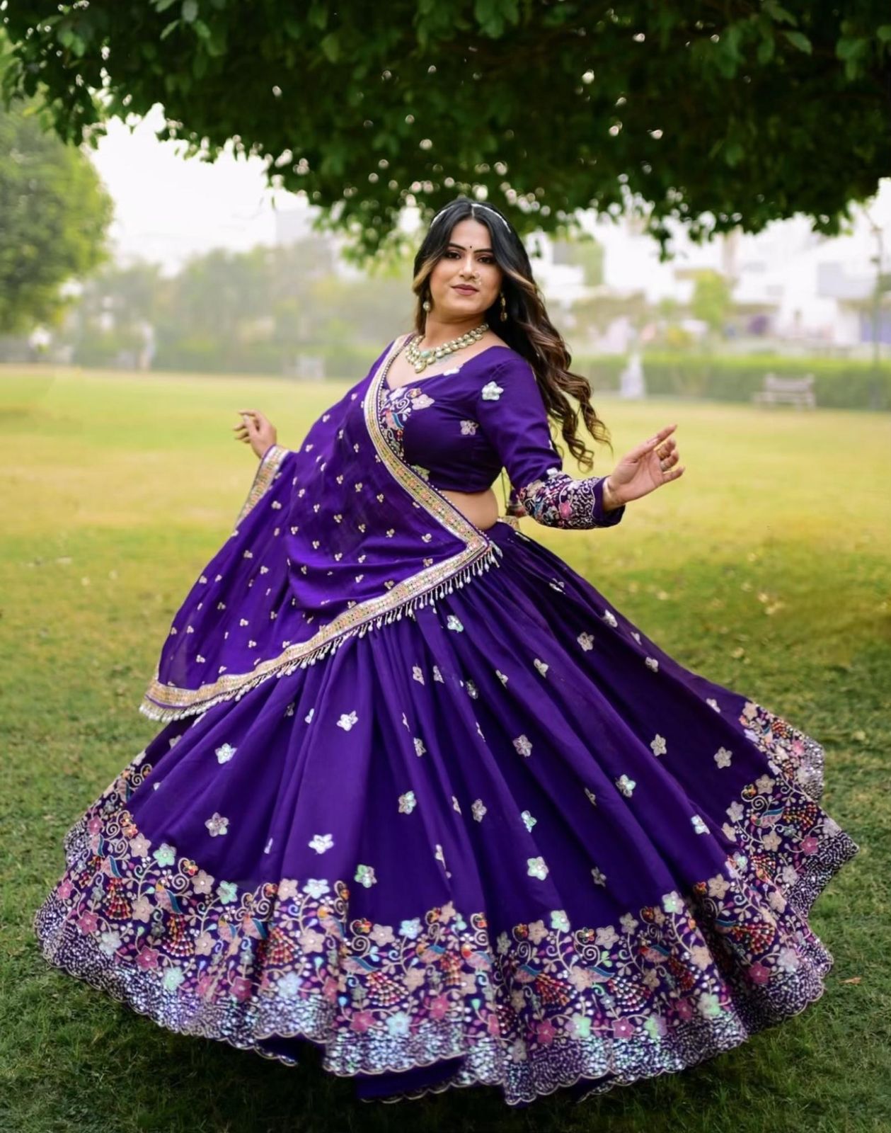 Gulnaar | Purple Chinon Lehenga Set with Thread & Sequin Embroidery – Soocha Ethnic Luxe