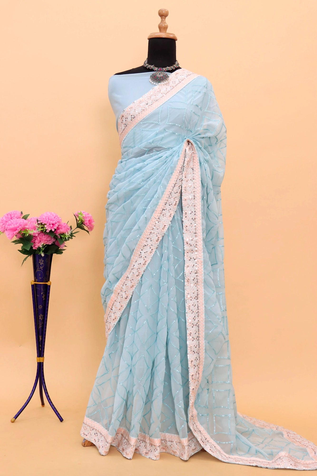Celebrity-Inspired Sky Blue Saree | Katrina Kaif Replica | Festive & Party Wear