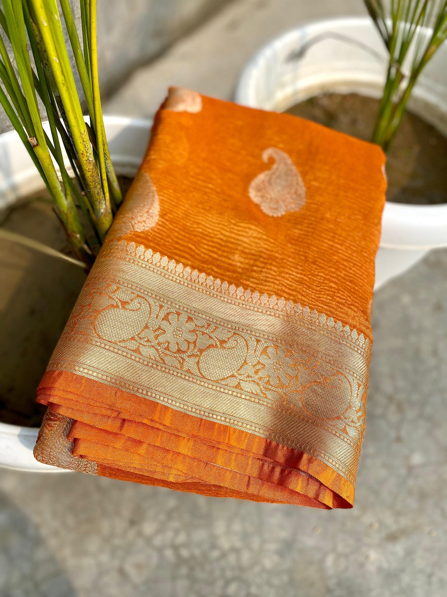 Ruhani Banarasi Crushed Tissue Silk Saree with Brocade Blouse