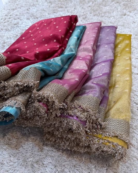 Banarasi Chunri Buti Tissue Silk Saree with Zari Lace Border
