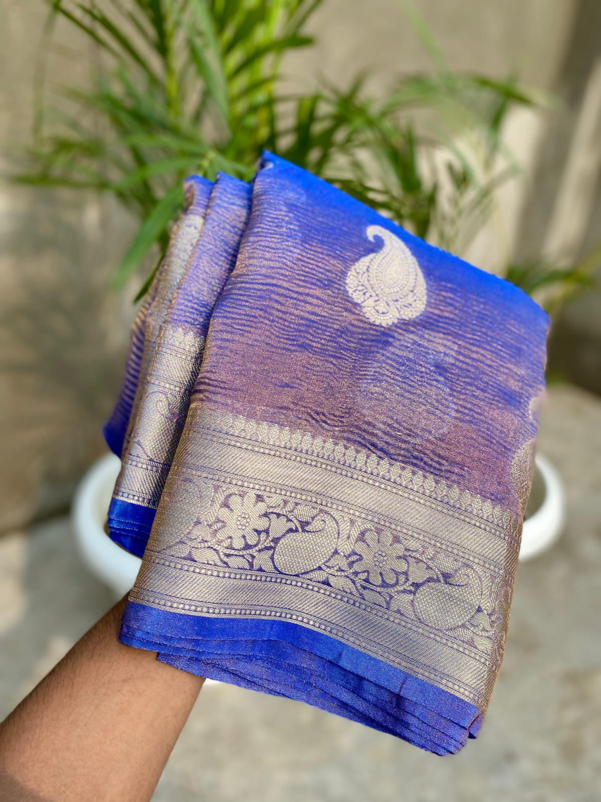 Ruhani Banarasi Crushed Tissue Silk Saree with Brocade Blouse