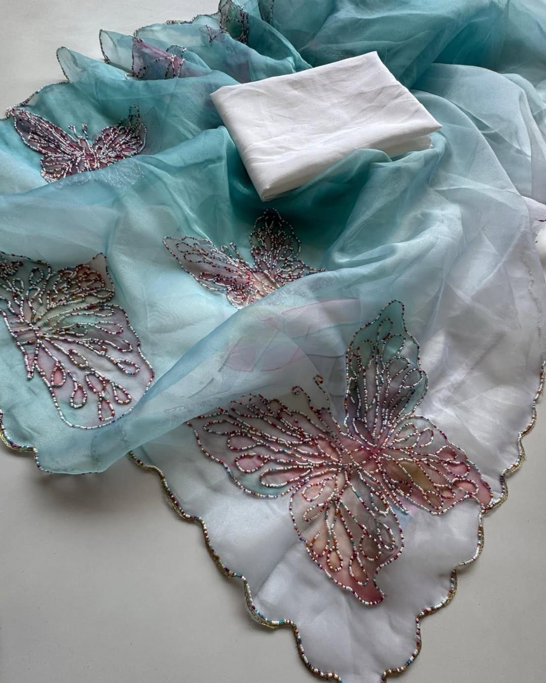 Papillon Pearl Organza Saree