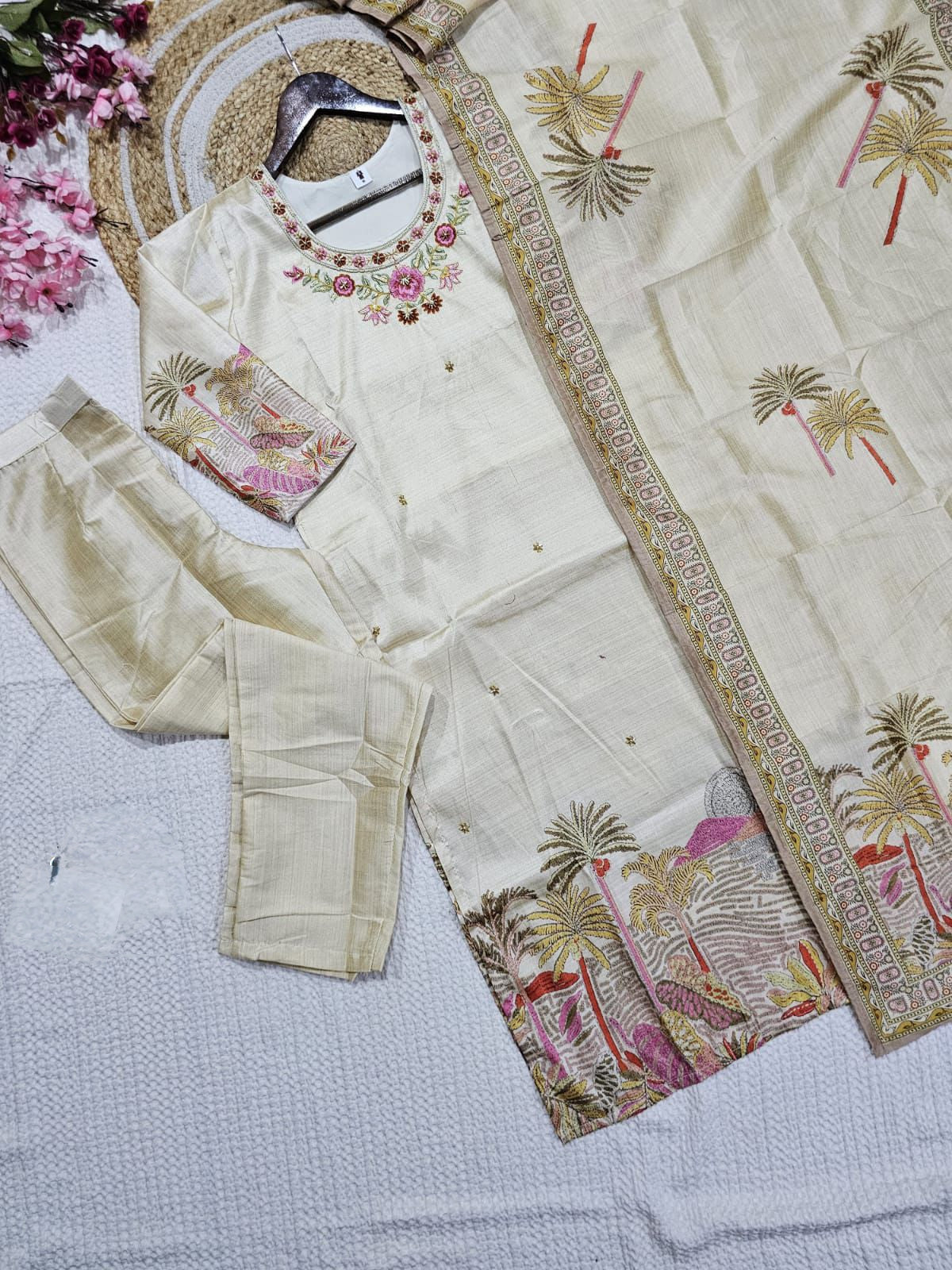 Noorayah Viscose Assam Silk Suit Set – Hand Embroidered 3-Piece Ethnic Wear