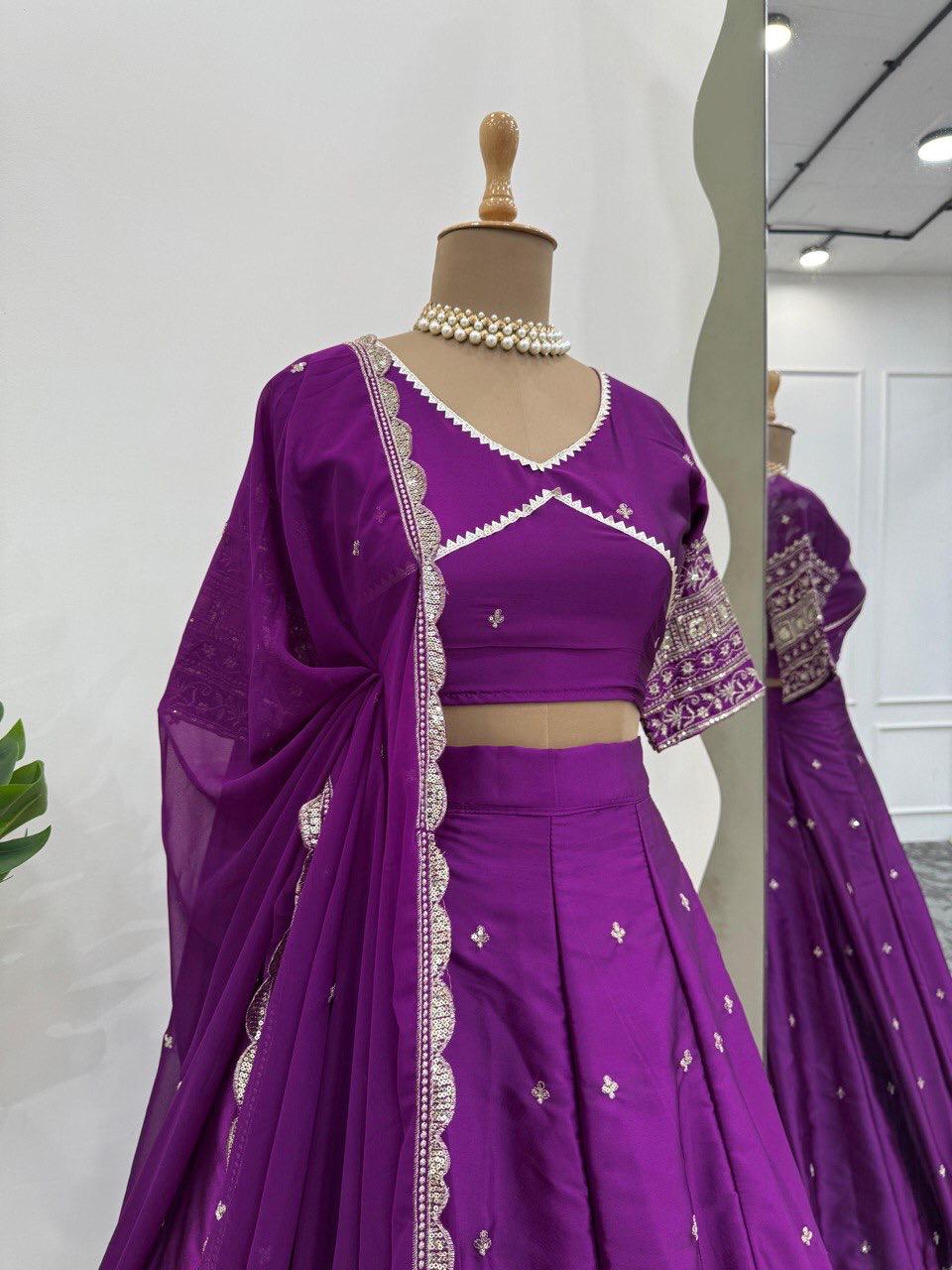 Soocha Satin Silk Lehenga Set with Sequin & Thread Work | Semi-Stitched