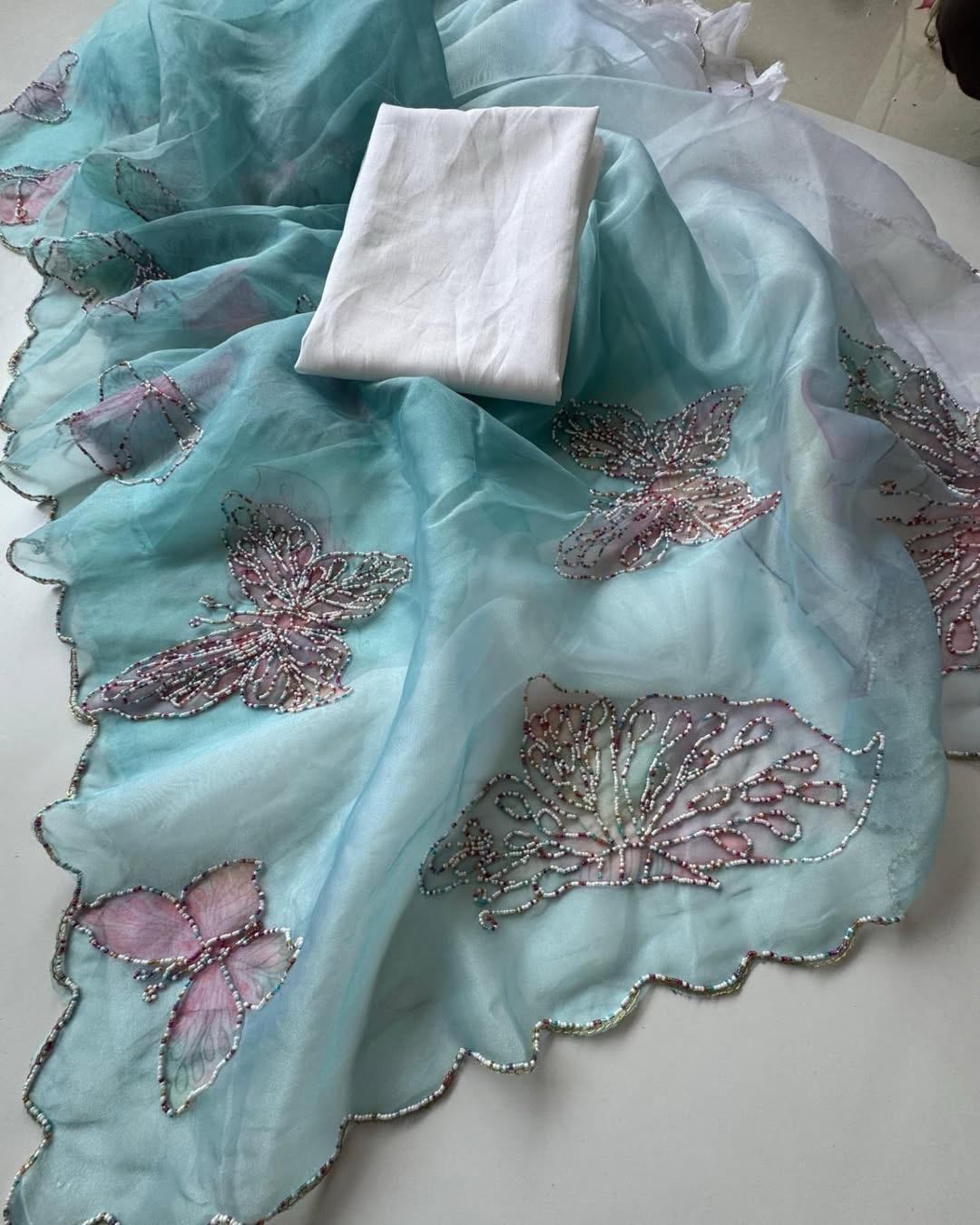 Papillon Pearl Organza Saree