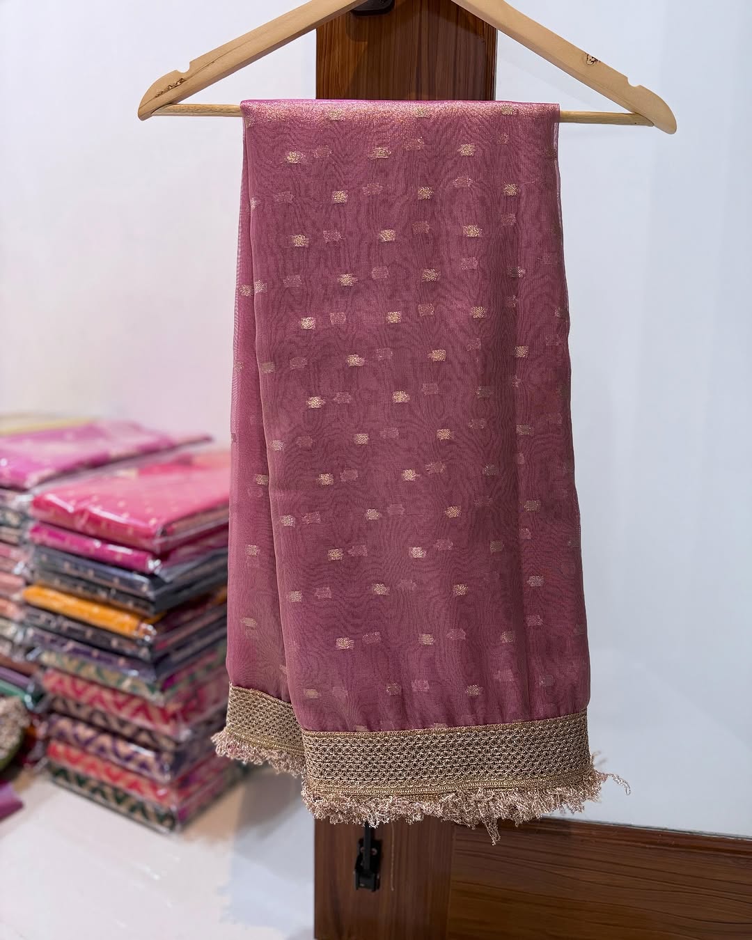 Banarasi Chunri Buti Tissue Silk Saree with Zari Lace Border