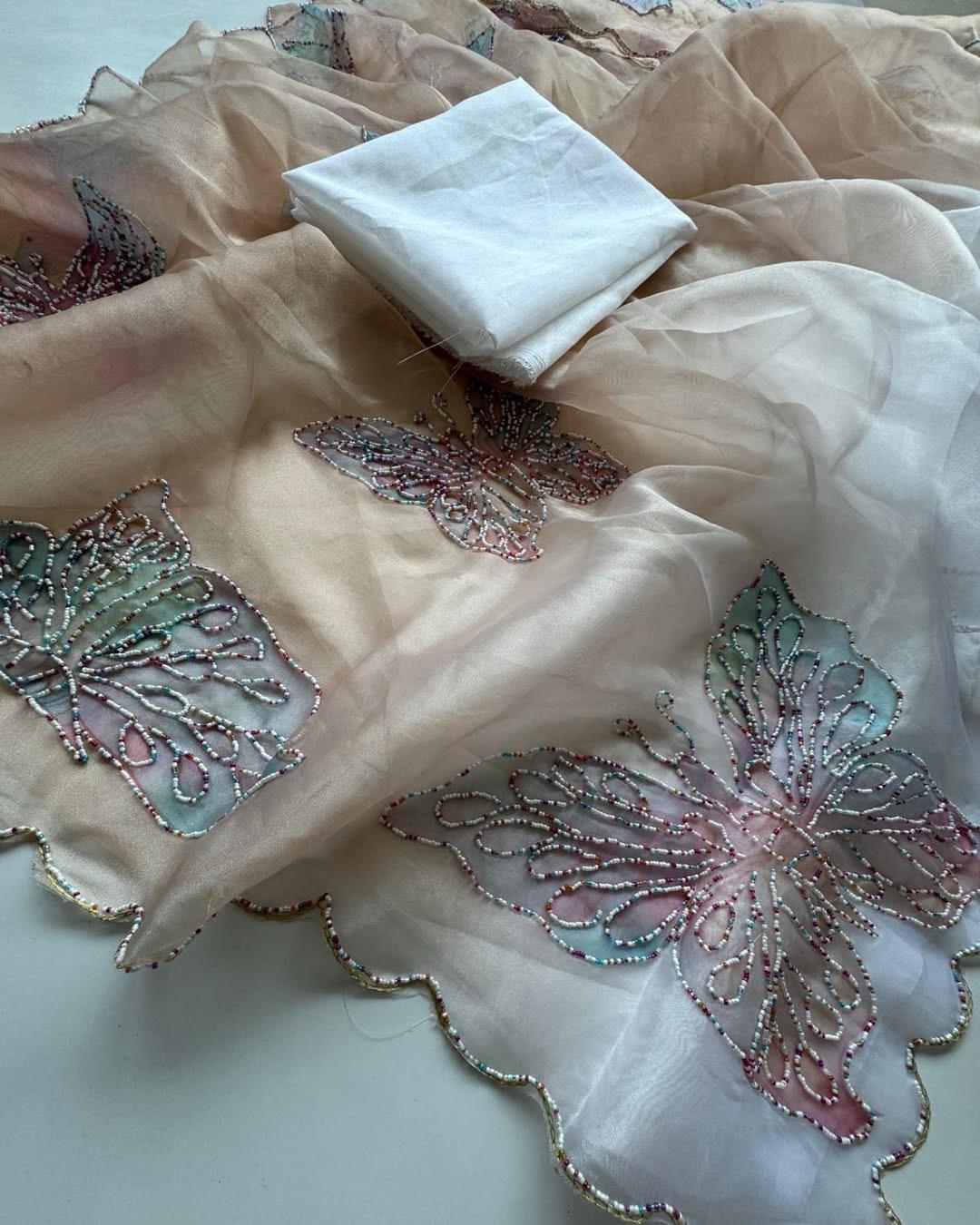 Papillon Pearl Organza Saree