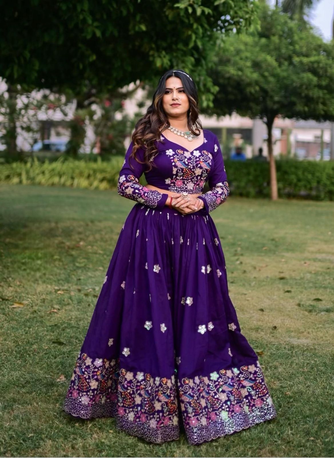 Gulnaar | Purple Chinon Lehenga Set with Thread & Sequin Embroidery – Soocha Ethnic Luxe