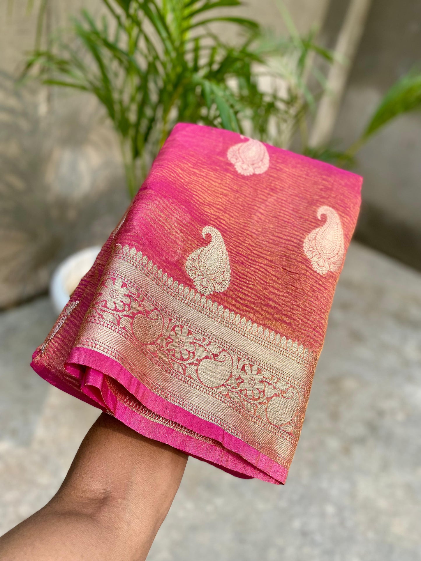 Ruhani Banarasi Crushed Tissue Silk Saree with Brocade Blouse