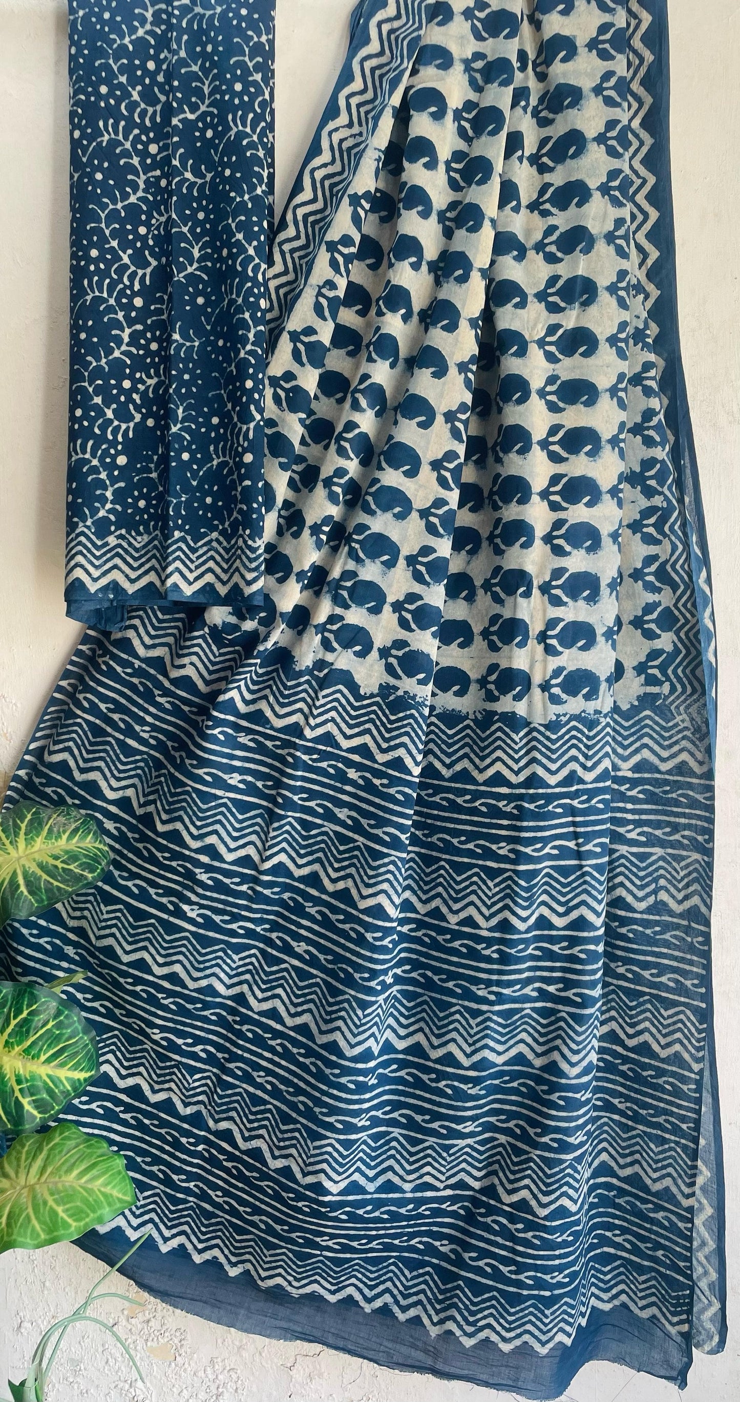 Indigo Mul Cotton Bagru Handblock Printed Saree – Naturally Dyed & Handcrafted