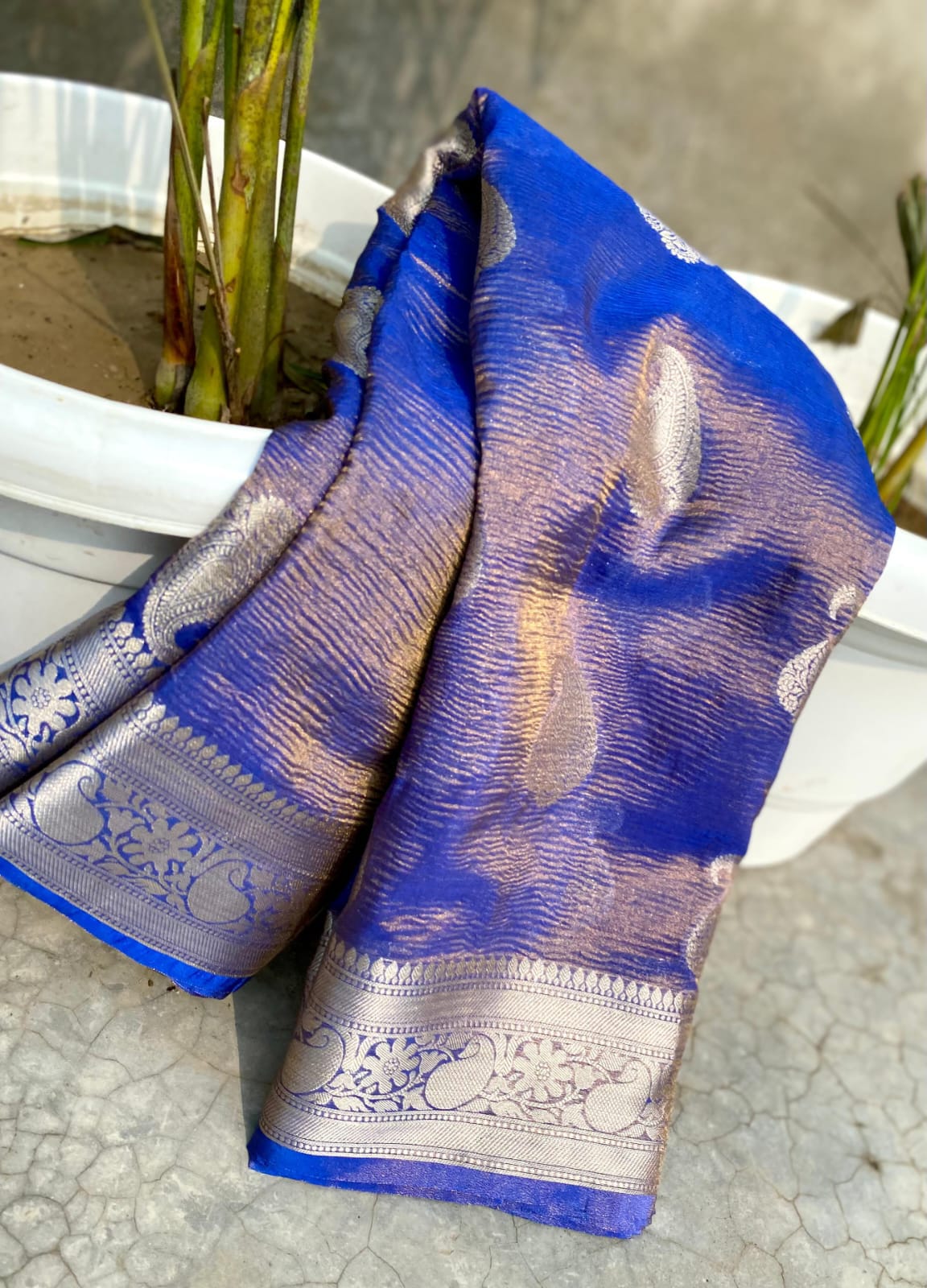 Ruhani Banarasi Crushed Tissue Silk Saree with Brocade Blouse