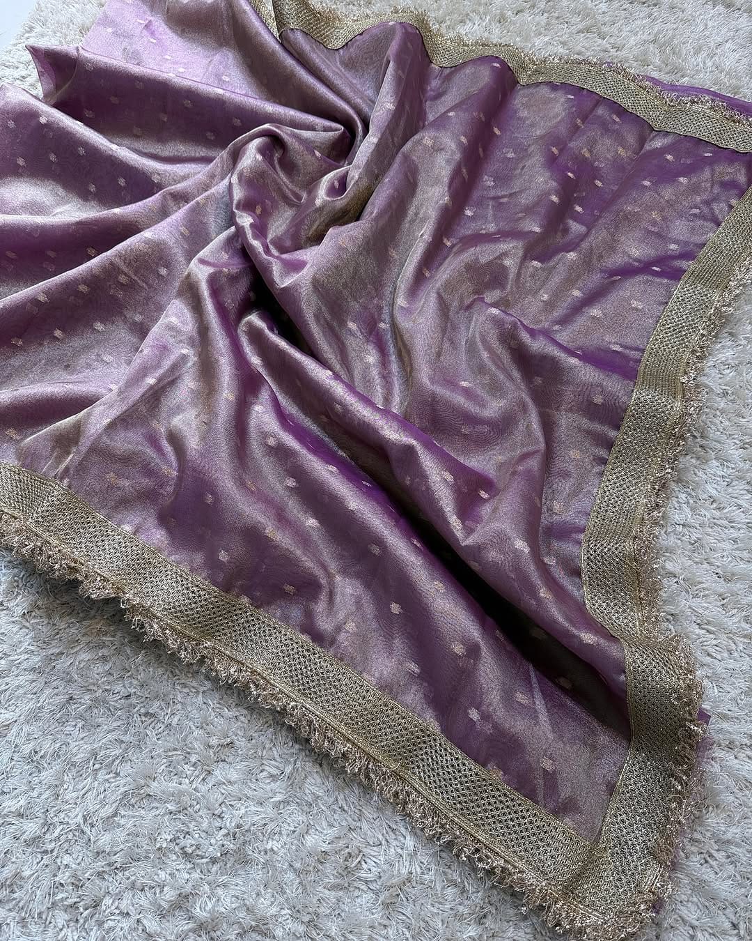 Banarasi Chunri Buti Tissue Silk Saree with Zari Lace Border