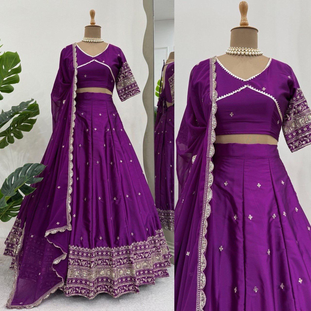 Soocha Satin Silk Lehenga Set with Sequin & Thread Work | Semi-Stitched