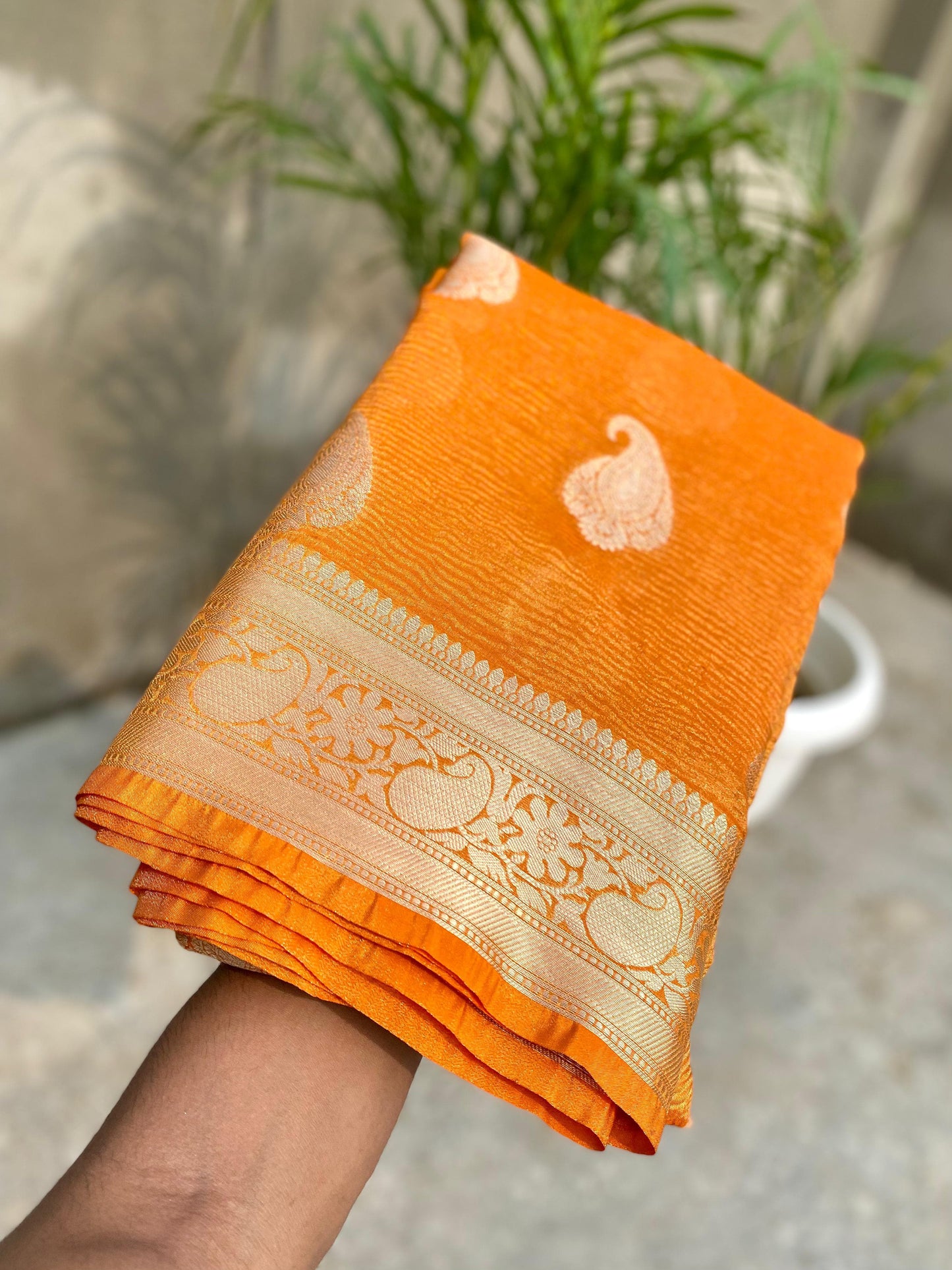 Ruhani Banarasi Crushed Tissue Silk Saree with Brocade Blouse