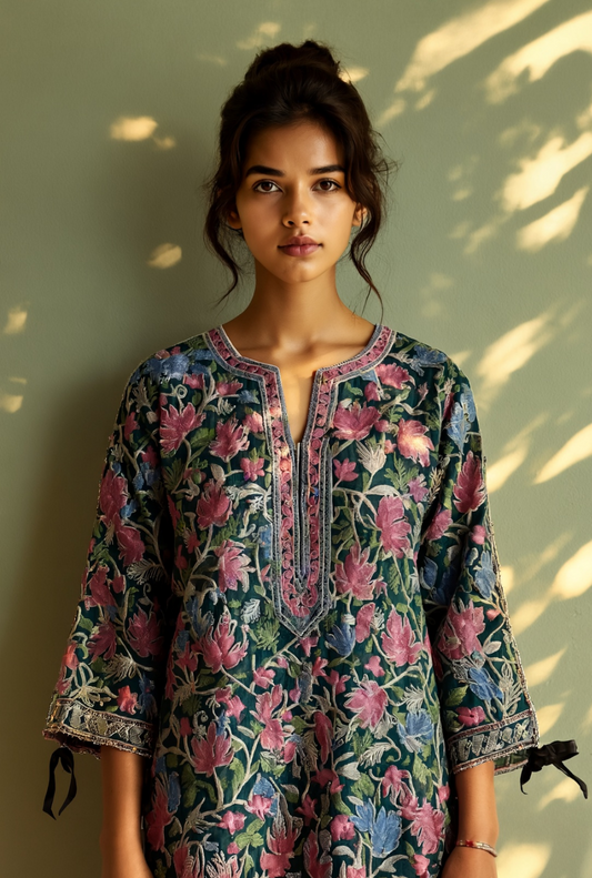 Chinar Charm Kurti – Handcrafted Aari Embroidery by Kashmiri Artisans | Elegant Ethnic Wear | #VocalForLocal