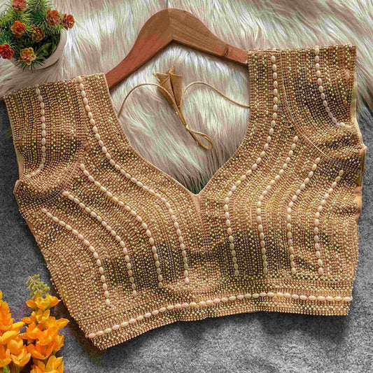 Zariya Hand-Beaded Pearl Blouse (short-sleeve)