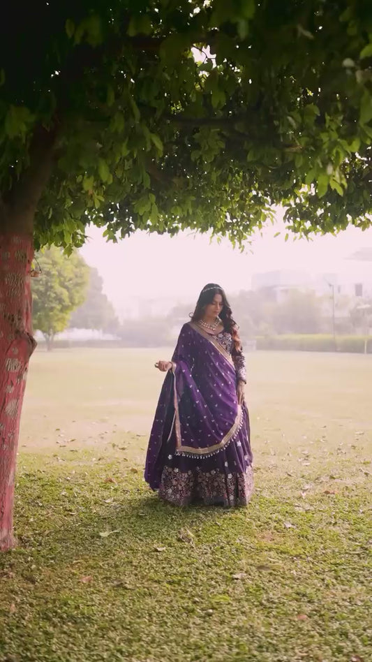Gulnaar | Purple Chinon Lehenga Set with Thread & Sequin Embroidery – Soocha Ethnic Luxe