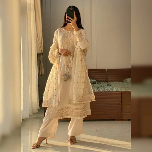 Zahra Sequin Embroidered Roman Silk Suit Set with Dupatta – EID Luxe Edit