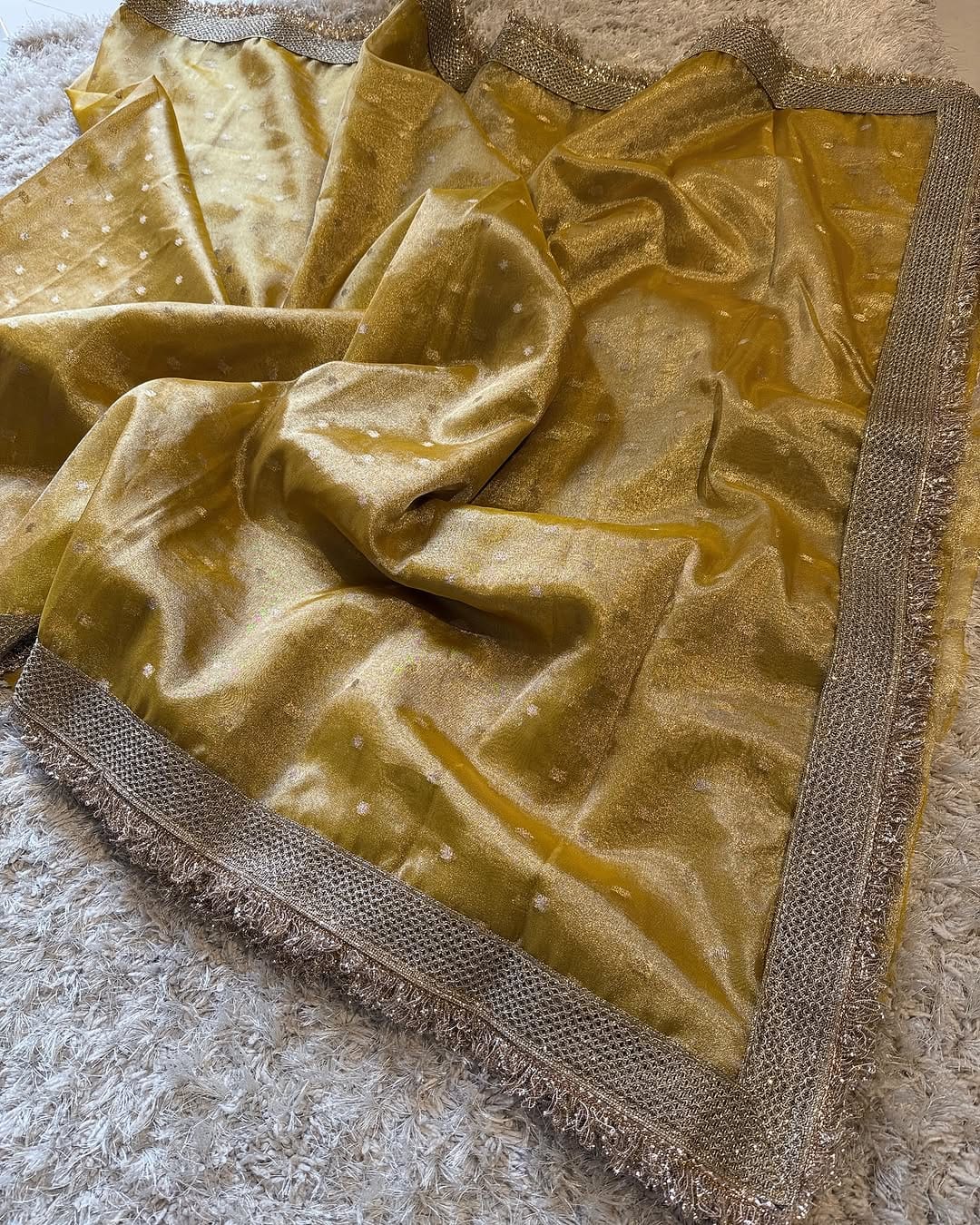 Banarasi Chunri Buti Tissue Silk Saree with Zari Lace Border