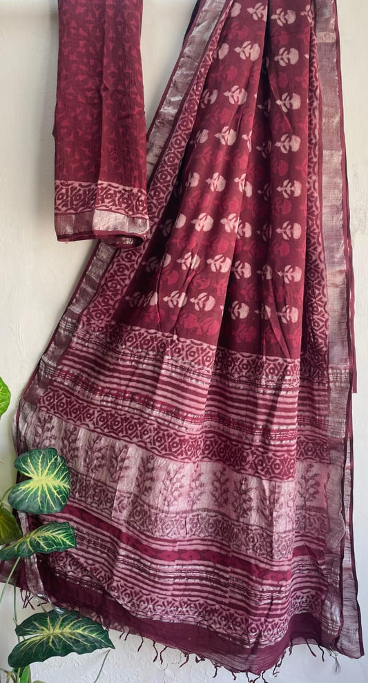 Mul Cotton Bagru Handblock Printed Saree – Naturally Dyed & Handcrafted