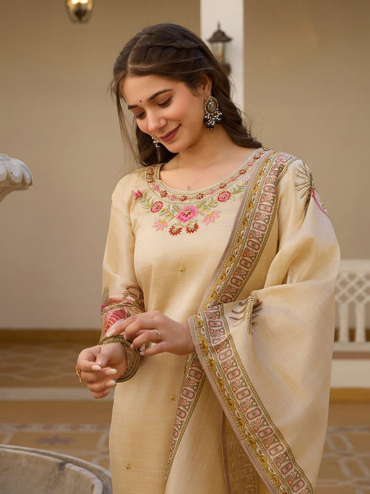 Noorayah Viscose Assam Silk Suit Set – Hand Embroidered 3-Piece Ethnic Wear