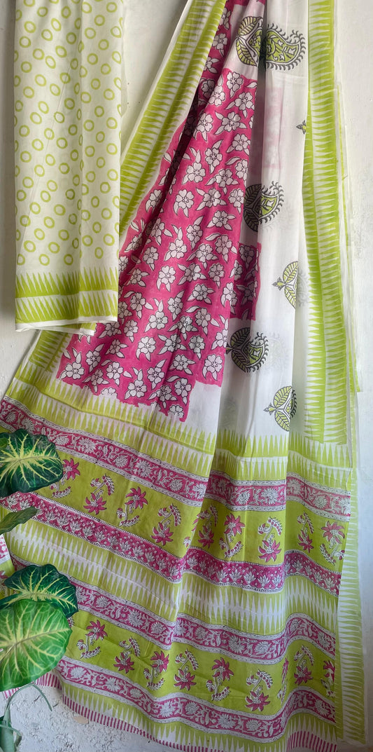 Mul Cotton Bagru Handblock Printed Saree – Naturally Dyed & Handcrafted