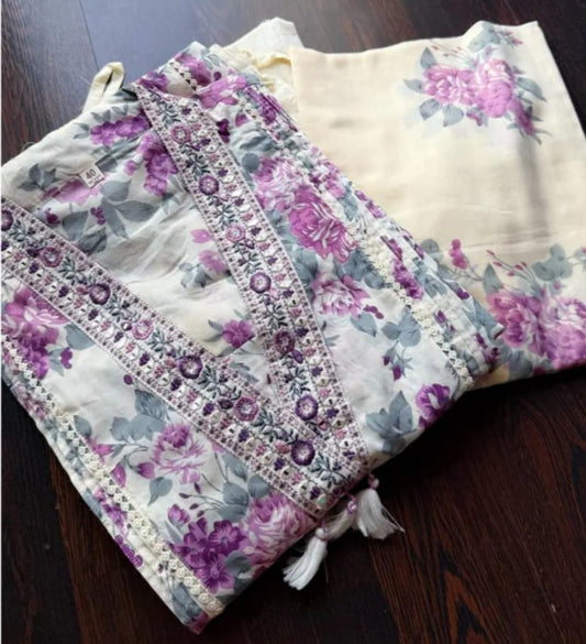 Lavender Bloom Handcrafted Cotton Suit Set