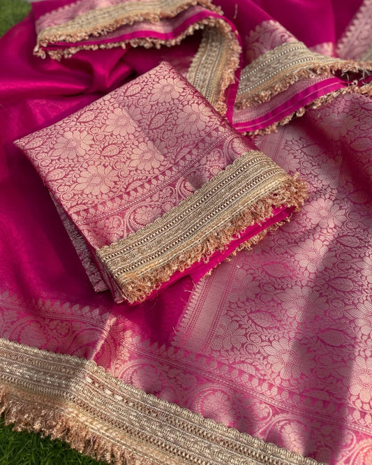 Riwayat Banarasi Soft Tissue Silk Saree- Dark Pink