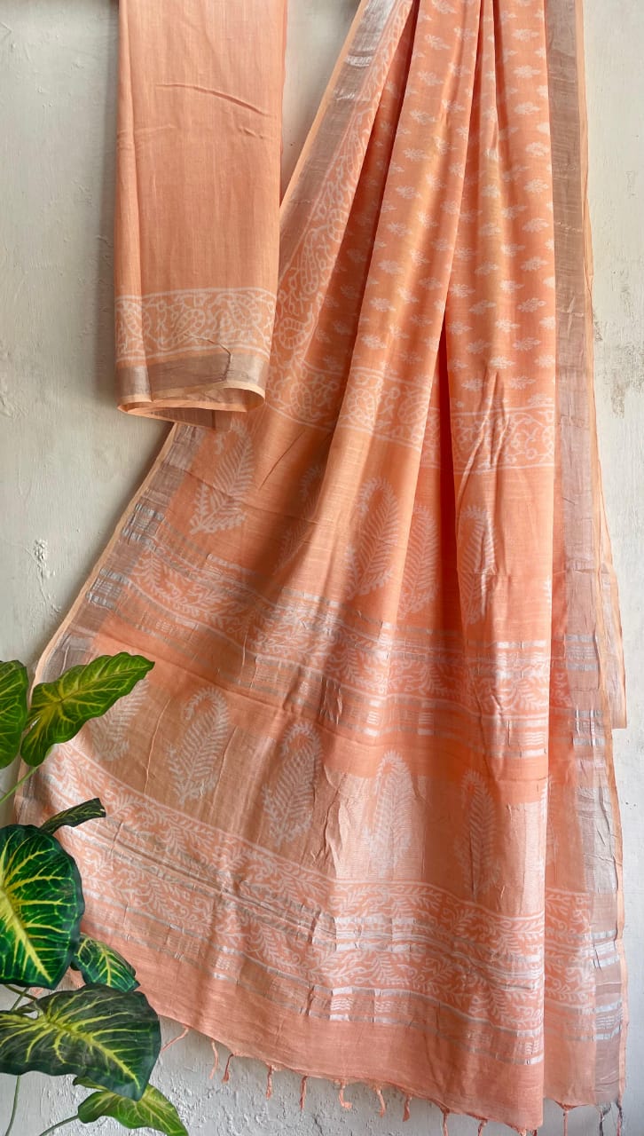 Mul Cotton Bagru Handblock Printed Saree – Naturally Dyed & Handcrafted