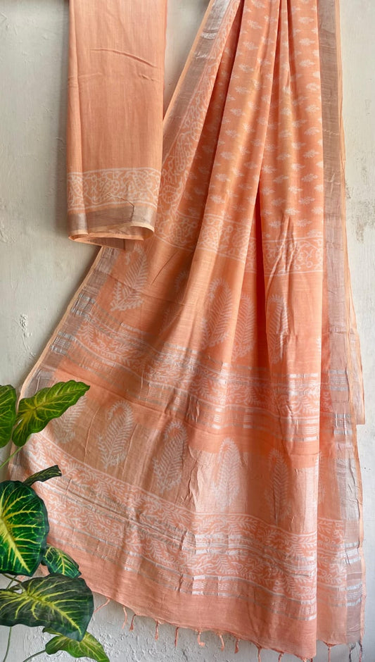 Mul Cotton Bagru Handblock Printed Saree – Naturally Dyed & Handcrafted