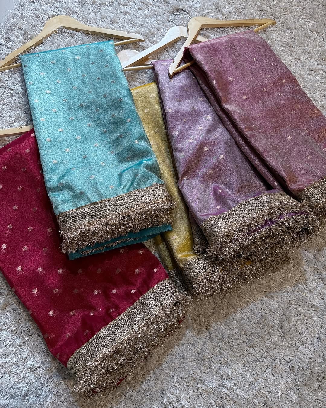 Banarasi Chunri Buti Tissue Silk Saree with Zari Lace Border